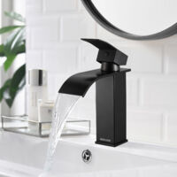 Robinet de Lavabo Cascade Noir, Mitigeur de Lavabo en Acier Inoxydable, Mitigeur de Lavabo avec Hauteur de Bec de 123 mm