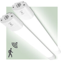 Oraymin Pack de 2 Plafonniers LED Étanches 90cm 30W – IP65 – 3300 Lm 4000K – Avec Détecteur de Mouvement Micro-ondes et Capteur de Lumière – Liaison en Série