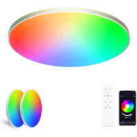 Oraymin – Pack de 2 Plafonnier LED Connecté Bluetooth – Design Ultra-plat – Ø30cm 22W 2200lm Blanc Réglable + RGB Pilotable par Bluetooth pour Salon, Chambre, Salle de Jeux, Enfant