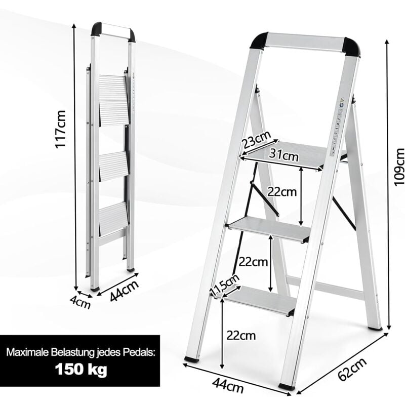 Klappleiter (Tritt), 3-Stufen (61cm) belastbar bis 150 kg, einseitig  begehbar, Stufen & Sprossenstehleitern einseitig begehbar, Leitern &  Leitersysteme, Glasreinigung & Leitern