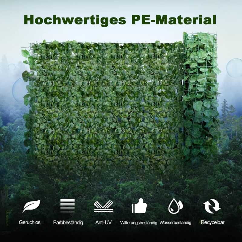 COSTWAY Knstliche Efeu Garten Sichtschutz, Balkonsichtschutz Bltteroptik  Windschutz, Pflanzenwand Hecke Efeublttern, fr Gartenhecken Balkon  Auendekoration, Heckenpflanze Grn (150 x 240 cm)