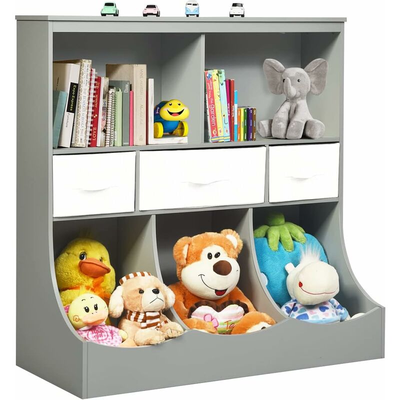 Kinderregal, Spielzeugregal mit 5 Fächern und 3 Schubladen, Bücherregal für Kinder, Aufbewahrungsregal, Spielzeug Organizer für Kinderzimmer und