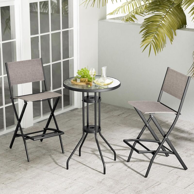 COSTWAY Set Van 2 Tuinstoelen, Hoge Klapstoelen Met Voetensteun Zithoogte 62 Cm Inklapbare Barkrukken Tot 150 Kg Belastbaar Balkonstoelen Voor Balkon Tuin Zwembad 659725834