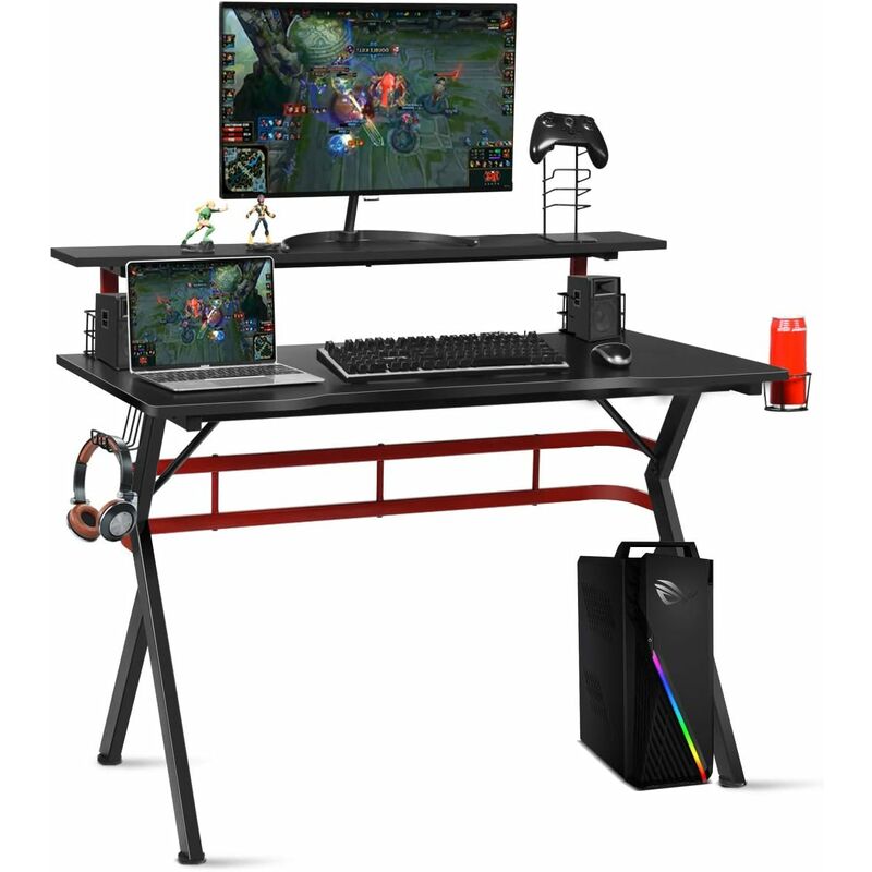 COSTWAY Gamingtisch, 120cm Z-förmiges Computertisch, mit