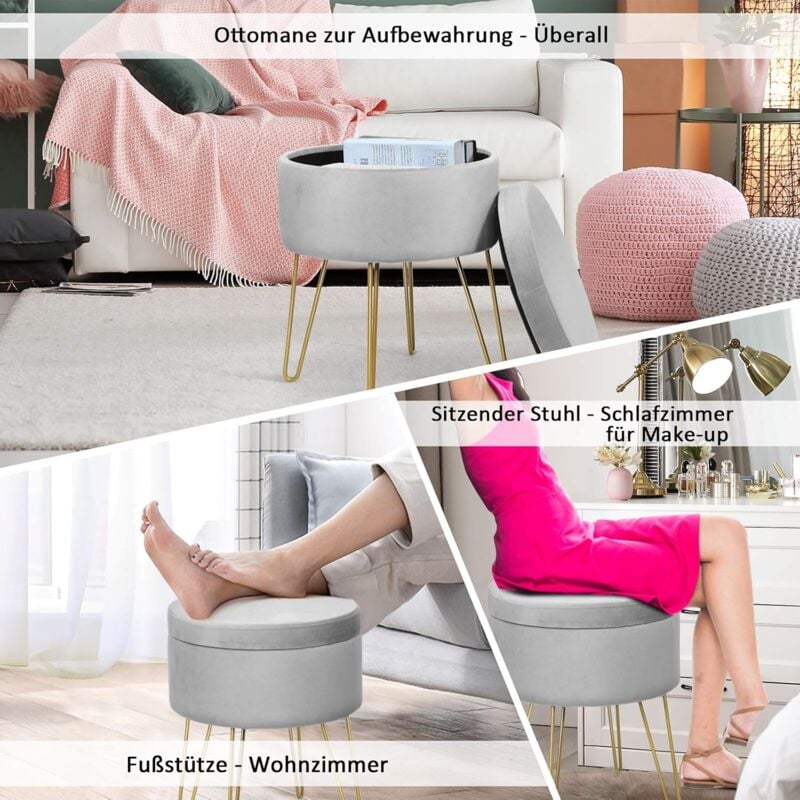 Sitzhocker geeignet für Schlafzimmer und Wohnzimmer moderner runder Schminkhocker Rosa Polsterhocker bis 100kg belastbar Fußhocker COSTWAY Samthocker mit Metallbeinen