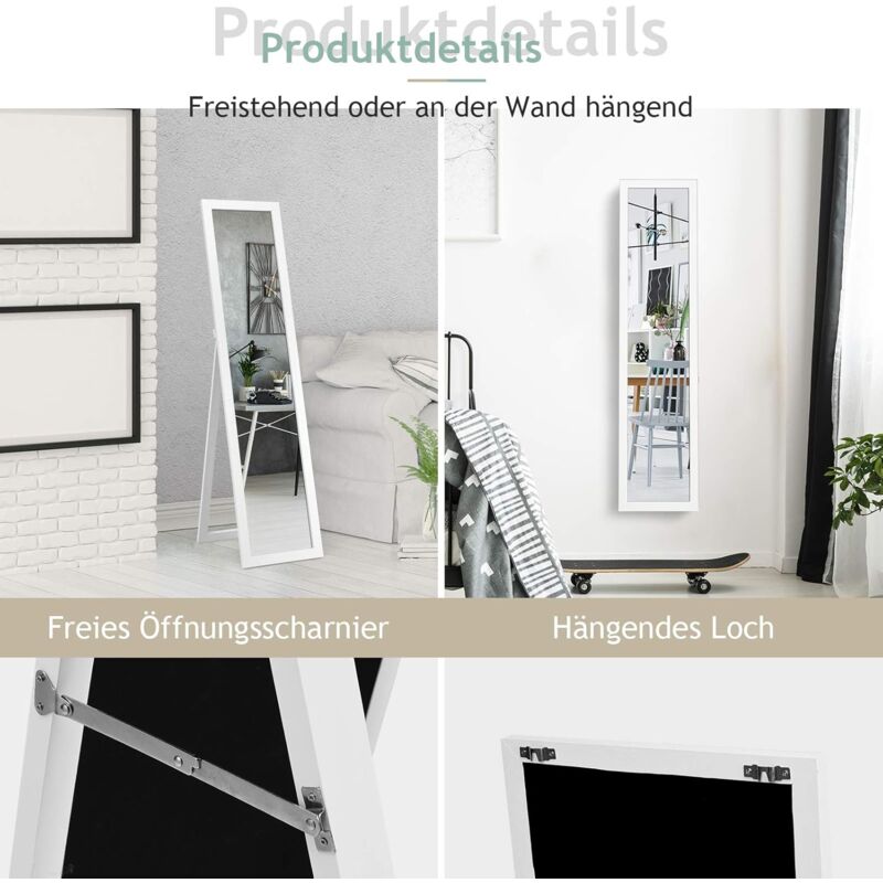 Spiegel Groß Hopibath 160 X 40 Cm Minimalistische Rahmen Standspiegel Ganzkörperspiegel, Schwarz Metallrahmen Wandspiegel Stehspiegel Standspiegel Für Schlafzimmer, Wohnzimmer, Flur Und Garderobe Kosmetikspiegel Wandmontage