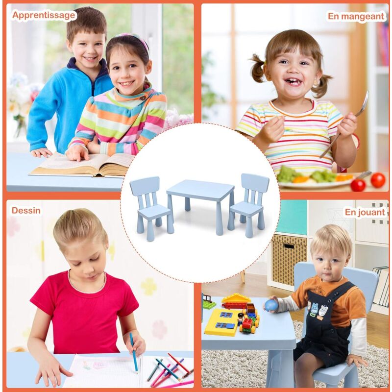 Kindertisch mit 2 stühle 3 tlg Set: Sitzgruppe für Kinder Tisch blau/natur 2 Stühle/Kindermöbel für Jungen & Mädchen Kindersitzgruppe