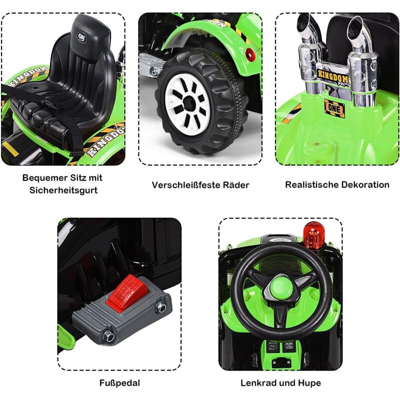 COSTWAY 12V Kinderbagger 2,5-5 km/h, Elektro Sitzbagger mit Schaufel,  Sandbagger mit Vor-/Rückwaertsschalter, für Kinder von 3 bis 8 Jahre Grün