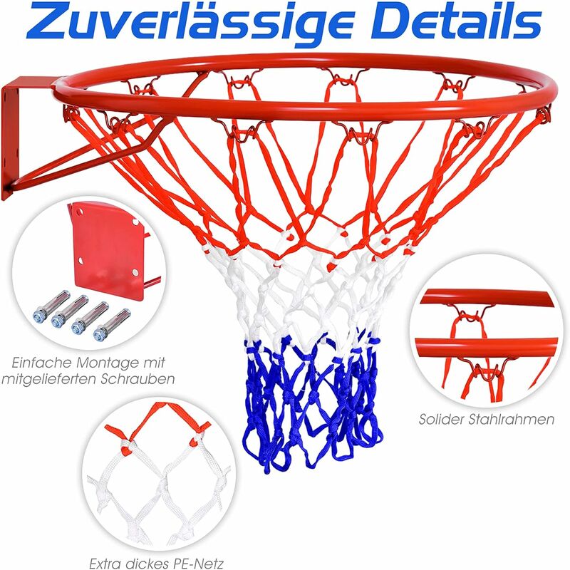 Ø 45 cm Basketballkorb Hängender Basketballring mit Netz aus Stahl & Nylonseil 