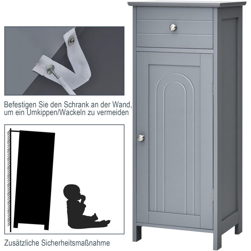 KOMTO Beistellschrank Schmal In Anthrazit - 35 X 84 X 37 Cm, Mit Tür, Ideal Für Bad, Flur Oder Schlafzimmer