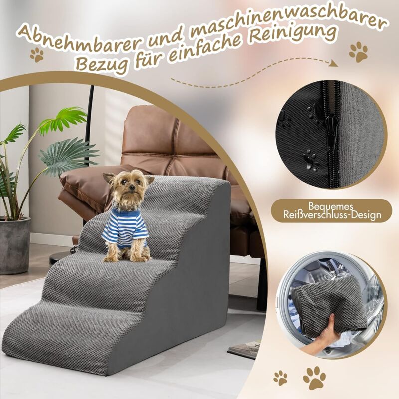 Produktbild von Hunde Treppe COSTWAY Hundetreppe 5 3 Stufen, Rutschfeste Hundestufe Schaumstoff, 30 20 Kg Belastbar, Haustiertreppe Für Hunde Katzen, Katzentreppe Abnehmbar, Für Sofa Bett, Waschbarer Bezug (Grau Hundetreppen Fürs Bett