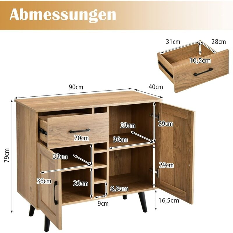 GOPLUS Küchenschrank 60x40x180cm - Freistehend Mit Schublade & Verstellbaren Regalen