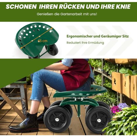 COSTWAY Rollsitz mit Rollen, 360 ° drehbar höhenverstellbar, Mobiler