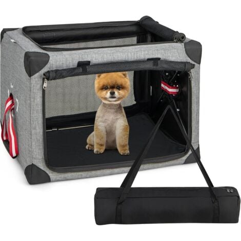 COSTWAY Hundetransportbox faltbar, tragbare Hundebox mit abnehmbarem Pad &  Tasche, Grau+schwarz (M-65 x