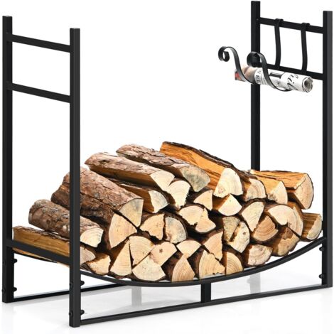 COSTWAY Kaminholzregal Metall, Brennholzregal Kaminholzständer, Feuerholzregal Kamingarnitur schwarz ohne Kaminzubehör (84 x 33 x 76 cm)