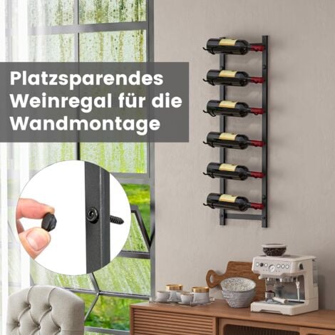 Weinregal Wand für 6 Weinflaschen Flaschenhalter aus Metall 22 x 13,5 x  73cm Schwarz - Costway