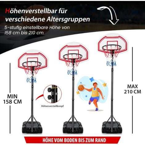 Basketballkorb für Kinder Wetterbeständiger Korbständer mit Einstellbarer  Höhe von 90–210 cm - Costway