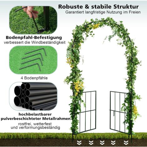 COSTWAY Rosenbogen mit Tür, Rankhilfe Rankgitter aus Metall für