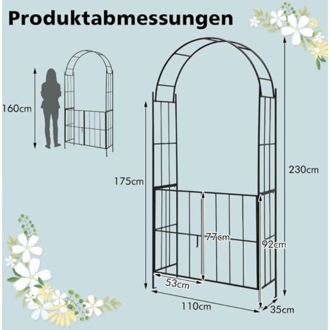 COSTWAY Rosenbogen mit Tür, Rankhilfe Rankgitter aus Metall für