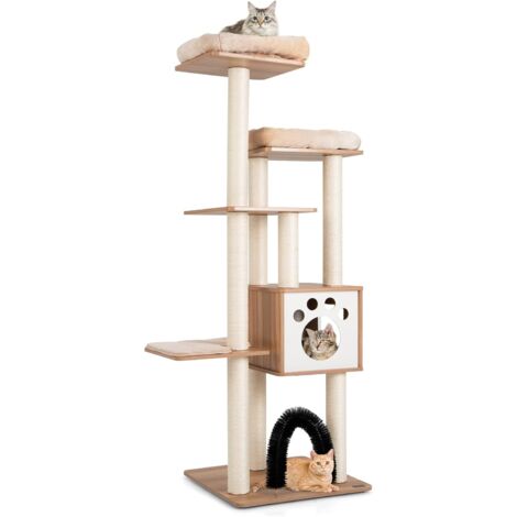 COSTWAY 6-stöckiger Kratzbaum 176cm, Katzenbaum mit gemütlicher Matten & Höhle, Katzenkratzbaum Holz, Katzen Katzenmöbel, Kletterbaum Aktivitätsbaum Spielbaum