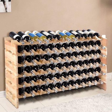 COSTWAY Weinregal für 72 Flaschen aus Holz Flaschenregal Weinstaender Holzregal Weinschrank Flaschenstaender