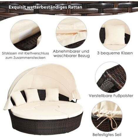 COSTWAY Rattan Sonneninsel mit faltbarem Sonnendach, Polyrattan Lounge