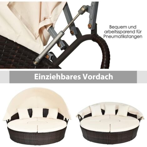 COSTWAY Rattan Sonneninsel mit faltbarem Sonnendach, Polyrattan Lounge