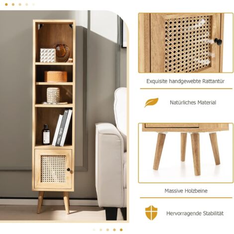 BELLEZE 2er-Set Aufbewahrungsschrank Mit Rattantüren – 165 Cm Hoch, Schwarz, Verstellbare Regale, Für Wohnzimmer & Küche