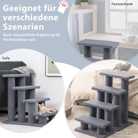 COSTWAY Dierentrap, kattentrap, 4 treden, trap voor katten en honden tot 25 kg, huisdiertrap klein, hondentrap, speelboom, 61 x 41 x 60 cm, spaanplaat en kunstvlies (wit