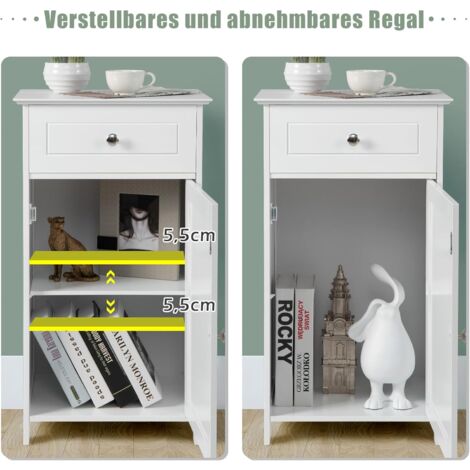 COSTWAY Badezimmerschrank Schmal – 43x34x77 Cm, Mit Schublade & Tür, Verstellbarem Regal, Schwarz