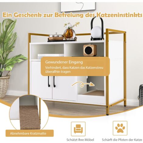 COSTWAY Katzenschrank Katzentoilette mit Doppeltüren & Kratzunterlage, Katzenhaus mit offenem Regal & 2 Fächern, Katzenhöhle Katzenklo Schrank, für Katzen Hunde Haustier (Weiß)