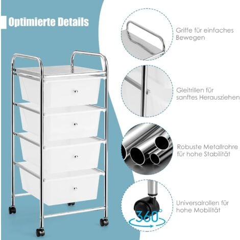 Weißer Rollcontainer Mit 5 Schubladen - Praktischer Aufbewahrungswagen Für Bad, Küche & Büro