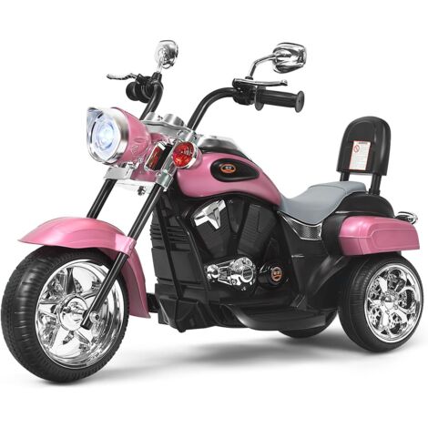 COSTWAY 6V Elektro Motorrad Kinder mit verstellbaren Scheinwerfer, Dreirad Elektromotorrad mit Sound | Hupe | Rückspiegel | Pedale, Geschwindigkeit 2,5-3 km/h (Rosa)