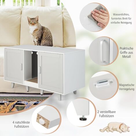 COSTWAY Katzenschrank, Katzenklo mit Eingang & Tr, Katzenklo-Schrank mit  Kratzbrett, 3-in-1 Katzenhaus fr Katzentoilette, 120 x 52 x 65 cm,  Katzenhhle fr Katzen Hunde, Katzenmbel (Grau)