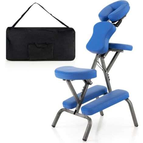 COSTWAY Massagestuhl klappbar, Tattoostuhl höhenverstellbar, Therapiestuhl tragbar, Klappmassagestuhl mit Tragetasche, Blau