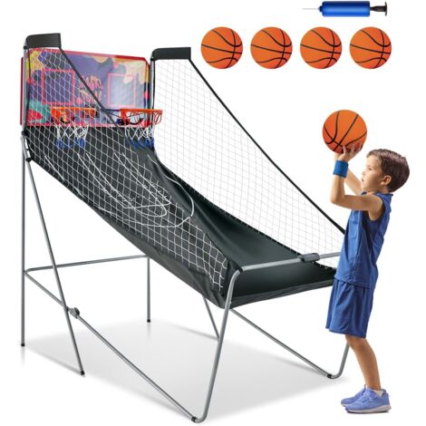 COSTWAY elektrischer Baskeltballständer klappbar, Basketballautomat mit 4 Bällen, Luftpumpe & 8 Spielmodi, Arcade Basketballspiele Schießmaschine Kinder für 2 Spieler (Lila)