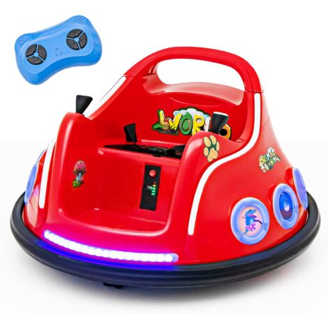 COSTWAY 12V Kinder Autoscooter 360 Grad, Elektro Bumper Car mit Musik und Lichtern, inkl. 2,4 Ghz Fernbedienung, ideal für Kinder ab 3 Jahre (Rot)