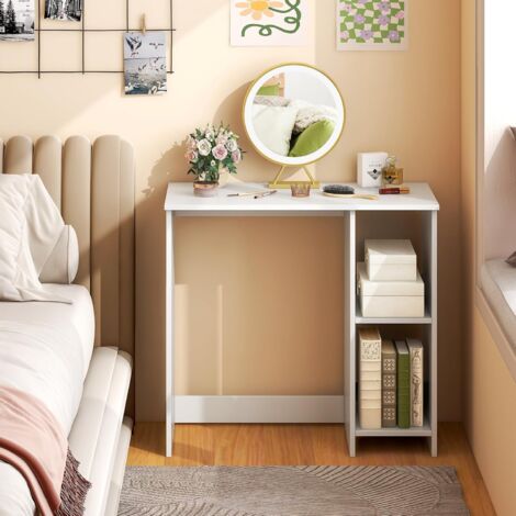 COSTWAY Kleiner Schreibtisch, Computertisch mit 2 Fächern, PC-Tisch, Bürotisch für kleine Räume, weiß, 80 x 40 x 74 cm