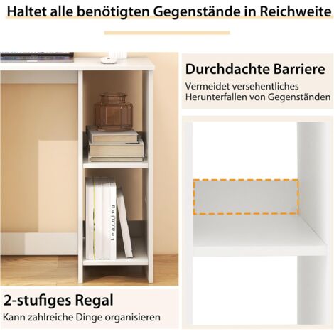 COSTWAY Kleiner Schreibtisch, Computertisch mit 2 Fächern, PC-Tisch, Bürotisch für kleine Räume, weiß, 80 x 40 x 74 cm