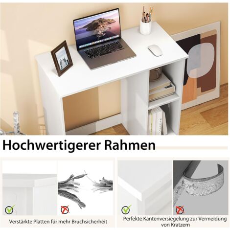 COSTWAY Kleiner Schreibtisch, Computertisch mit 2 Fächern, PC-Tisch, Bürotisch für kleine Räume, weiß, 80 x 40 x 74 cm