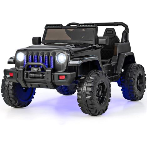 COSTWAY 12V Kinder Elektroauto mit 2,4G-Fernbedienung, Kinderauto 2 Sitzer mit MP3, Musik, Hupe und Scheinwerfer, Jeep Auto 2,6-6 km/h, für Kinder ab 3 Jahre (Schwarz)