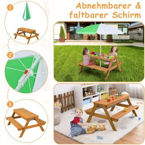 COSTWAY 3 in 1 Kinder Picknicktisch mit Sonnenschirm & Bänke
