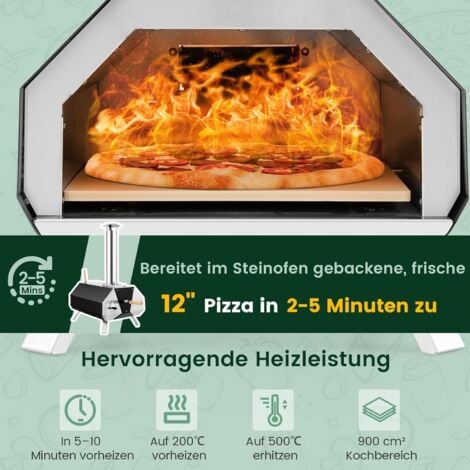 COSTWAY Outdoor Pizzaofen, tragbarer Pizza Ofen aus Edelstahl mit