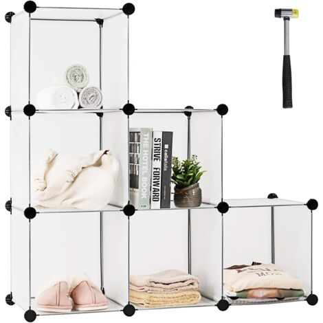 COSTWAY Steckregal aus 6 Würfel, DIY Würfelregal stapelbar aus Kunststoff, Regalsystem Stufenregal Kunststoffregal modular für Schlafzimmer, Wohnzimmer, 95 x 32 x 94,5 cm (1/5)