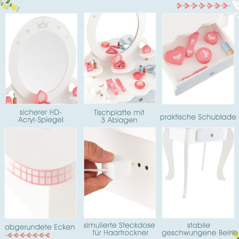 ROBUD Kinder Schminktisch Aus Holz Mit Hocker - Puppenecke Für Kleine Prinzessinnen