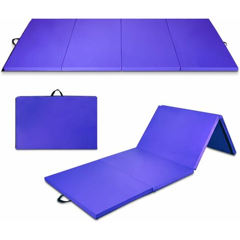 COSTWAY 300 x 116 x 5 cm faltbare Gymnastikmatte, Sportmatte mit Klettverschlüssen und praktischem Griff, dicke Yogamatte aus Kunstleder, ideal für Kampfsport/Gymnastik/Pilates, tiefes Lila