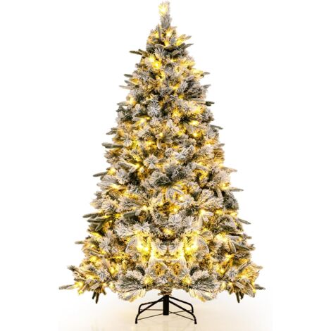 COSTWAY 180 cm Künstlicher Weihnachtsbaum mit Schnee und Beleuchtung, Tannenbaum mit 250 Warmweißen LED-Lichtern, 752 gemischten Zweigspitzen, Christbaum, Kunstbaum Weihnachten für Zuhause, Grün (1/5)