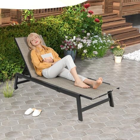 COSTWAY Sonnenliege mit Rollen, Gartenliege aus PERattan mit 5Fach