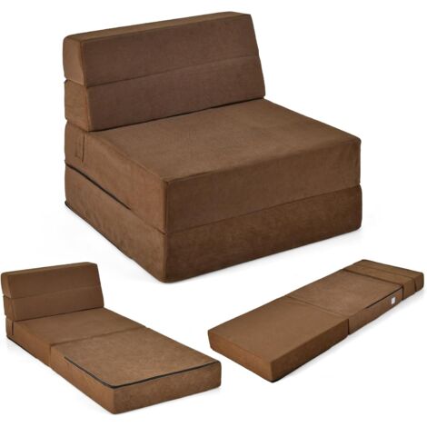COSTWAY 3 in 1 klappbares Schlafsofa, Klappmatratze, Schaumstoff extra dick (15cm), Sofabett, Bodenmatratze, Faltmatratze, Gästematratze mit abnehmbarem & waschbarem Bezug, 190 x 71 x 15 cm (Braun)