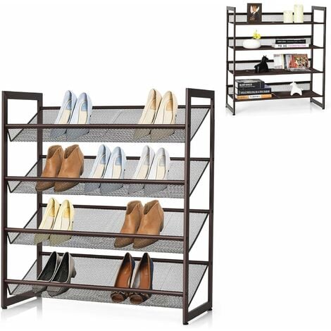 Metall Wohnzimmer, mit COSTWAY Schuhständer stapelbar platzsparender für Lagerregal Schuh-Organizer verstellbarem Schuhregal, aus Regalböden, Schuhaufbewahrung